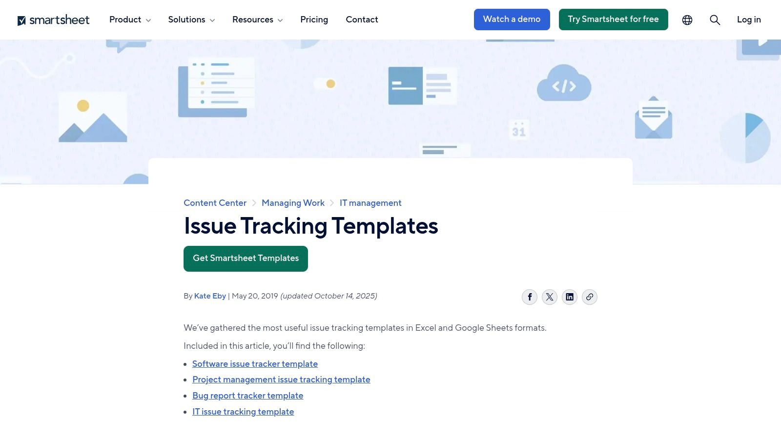 Smartsheet (Issue/Bug report tracker templates)