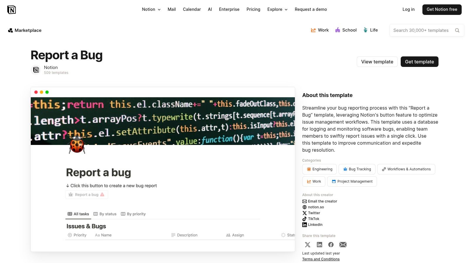 Notion (Report a Bug template)
