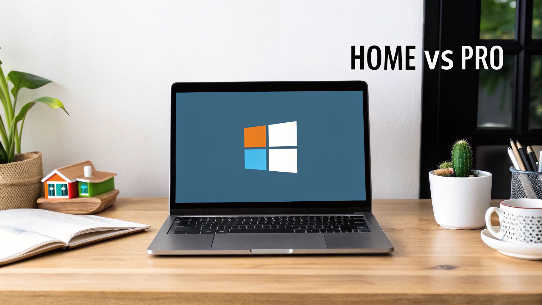 A side-by-side comparison image of Windows 10 Home and Pro edition features.