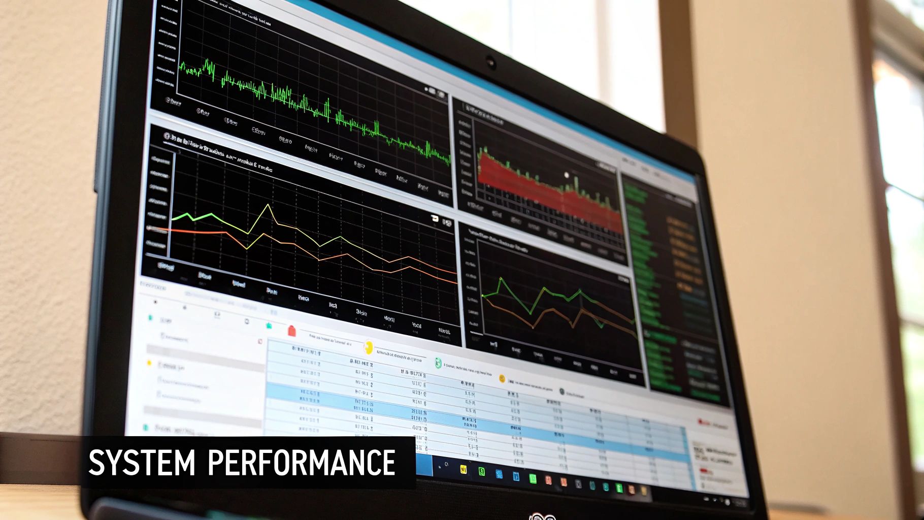An abstract image representing system performance metrics like CPU and RAM usage, with clean, modern data visualizations.