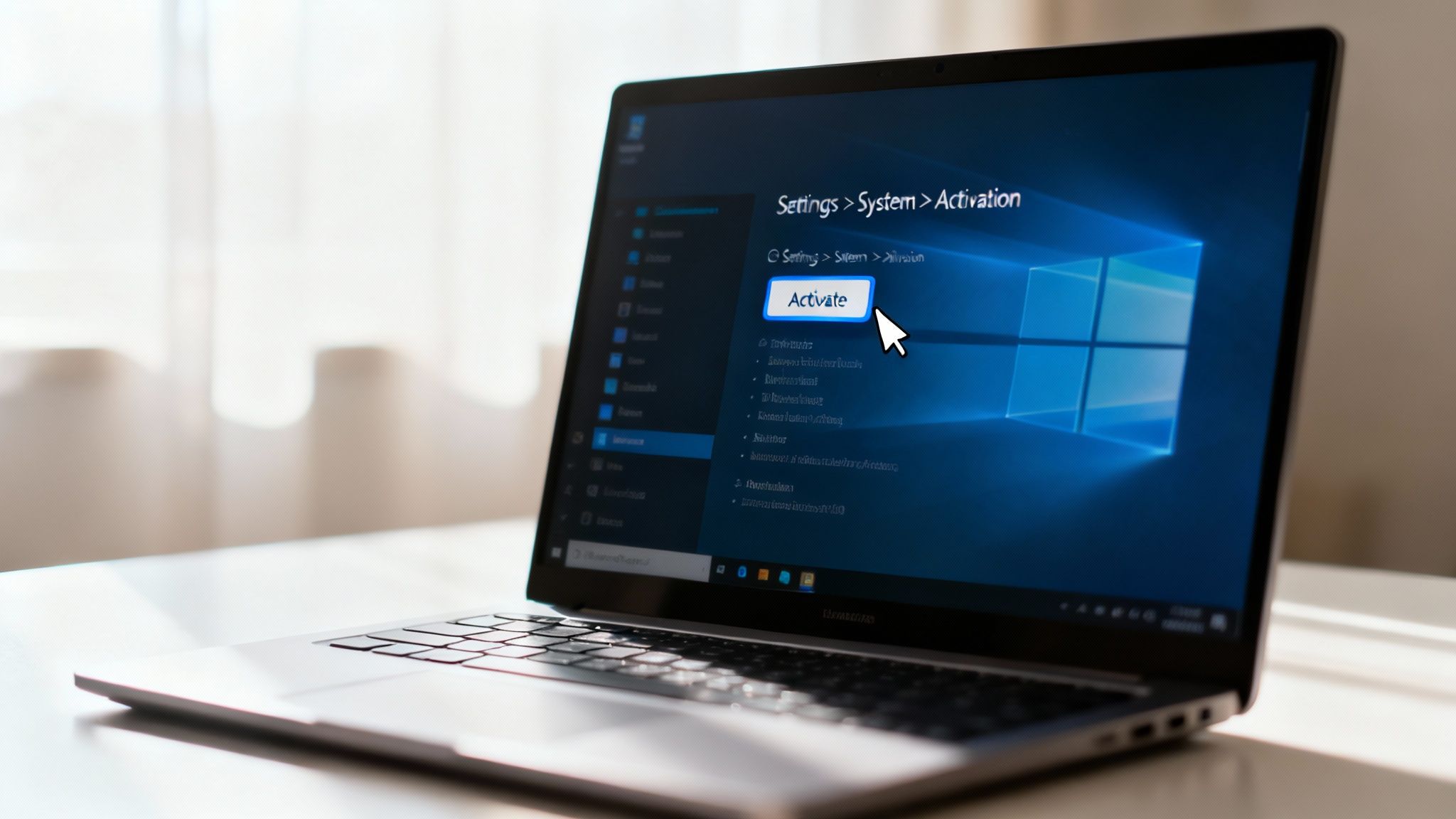 A digital lock and key on a blue background, representing software activation.