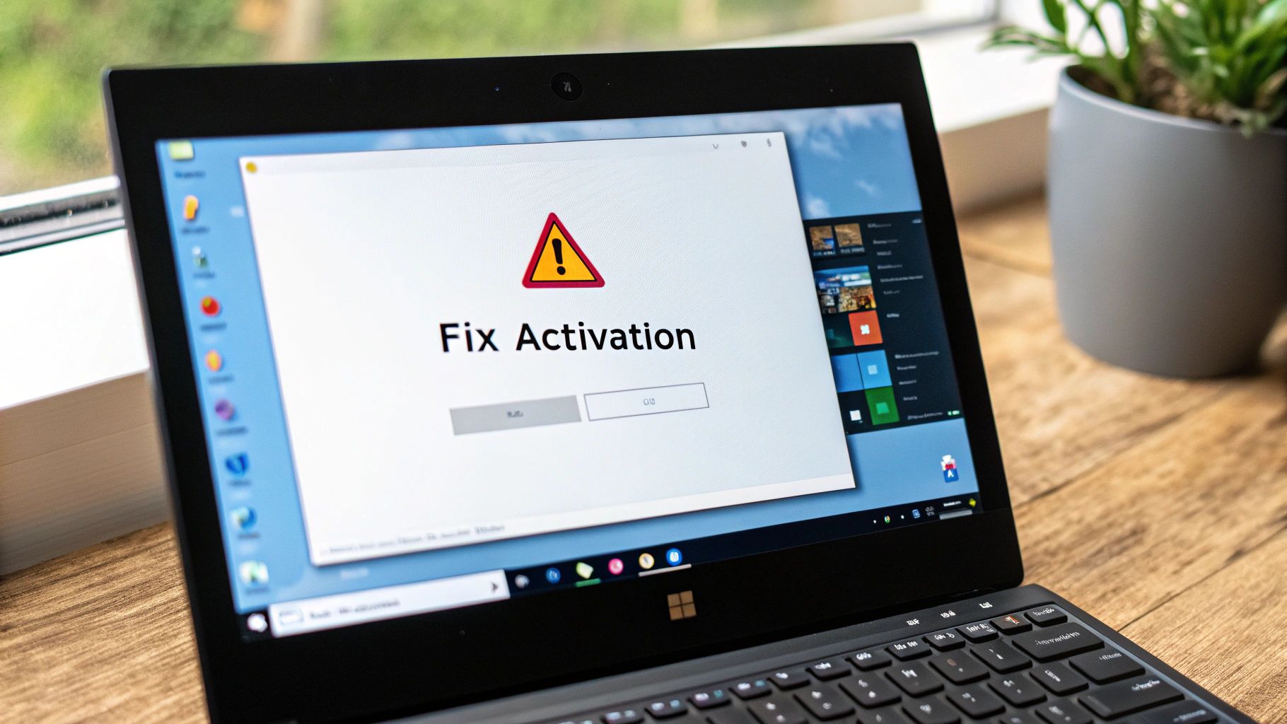 An error symbol on a computer screen, representing a Windows 11 activation issue.