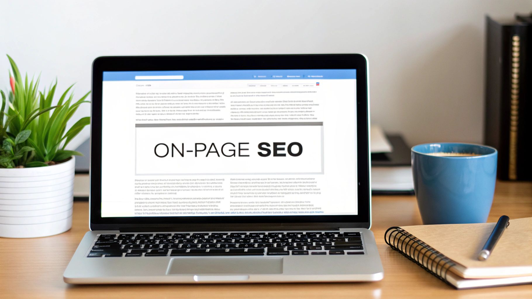Woman optimising a website's on-page SEO on a laptop