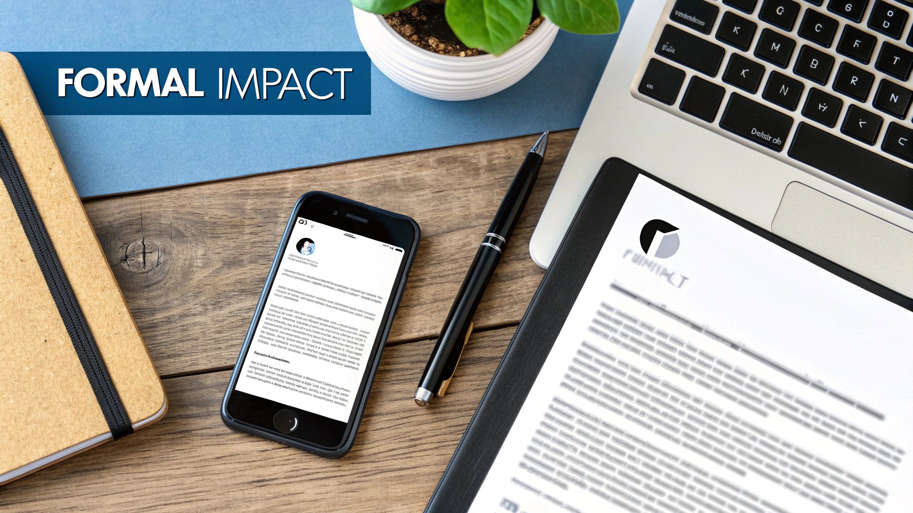 A person professionally writing a formal business letter on a wooden desk.