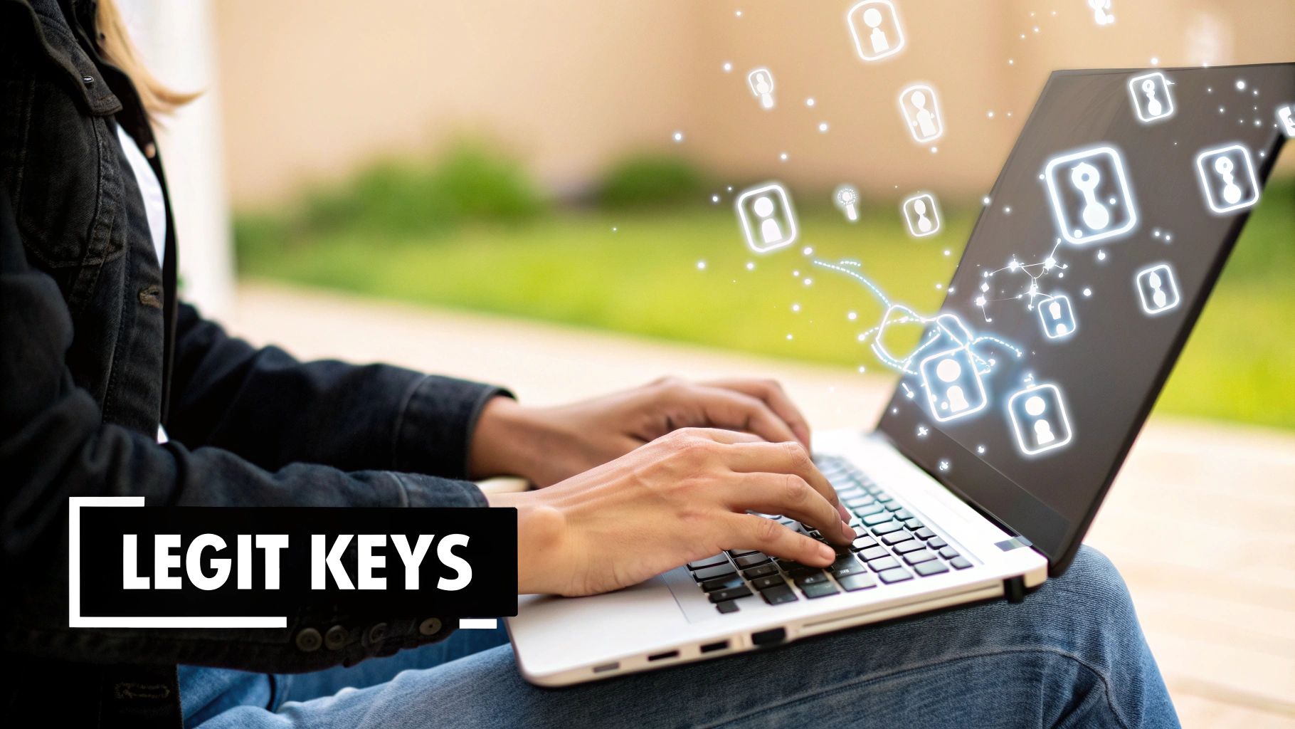 A digital illustration of a key with a lock, symbolising secure software activation.