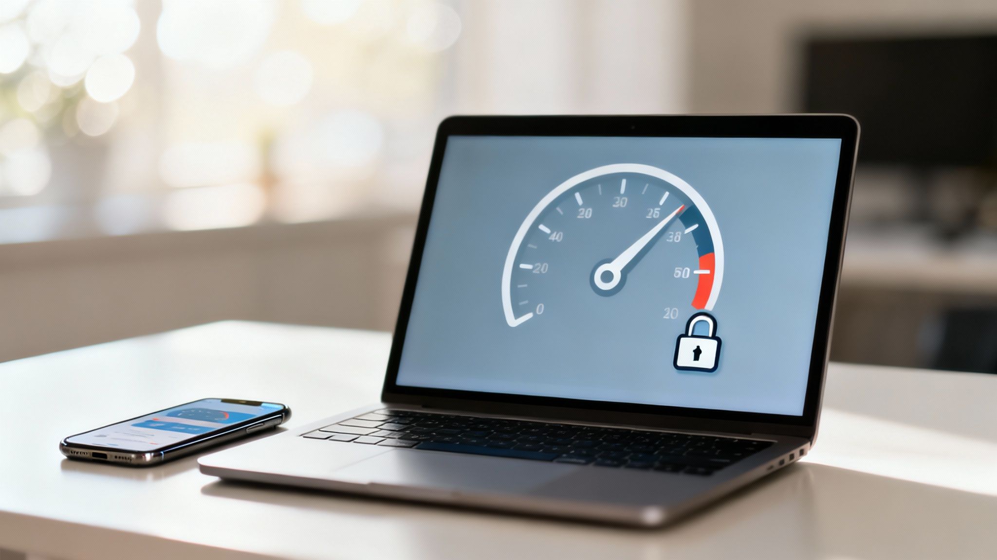A person at a desk with a computer showing website code and analytics, representing technical SEO.