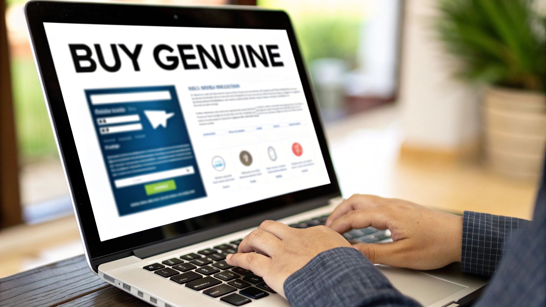 A person at a desk using a credit card to make an online purchase on a computer.
