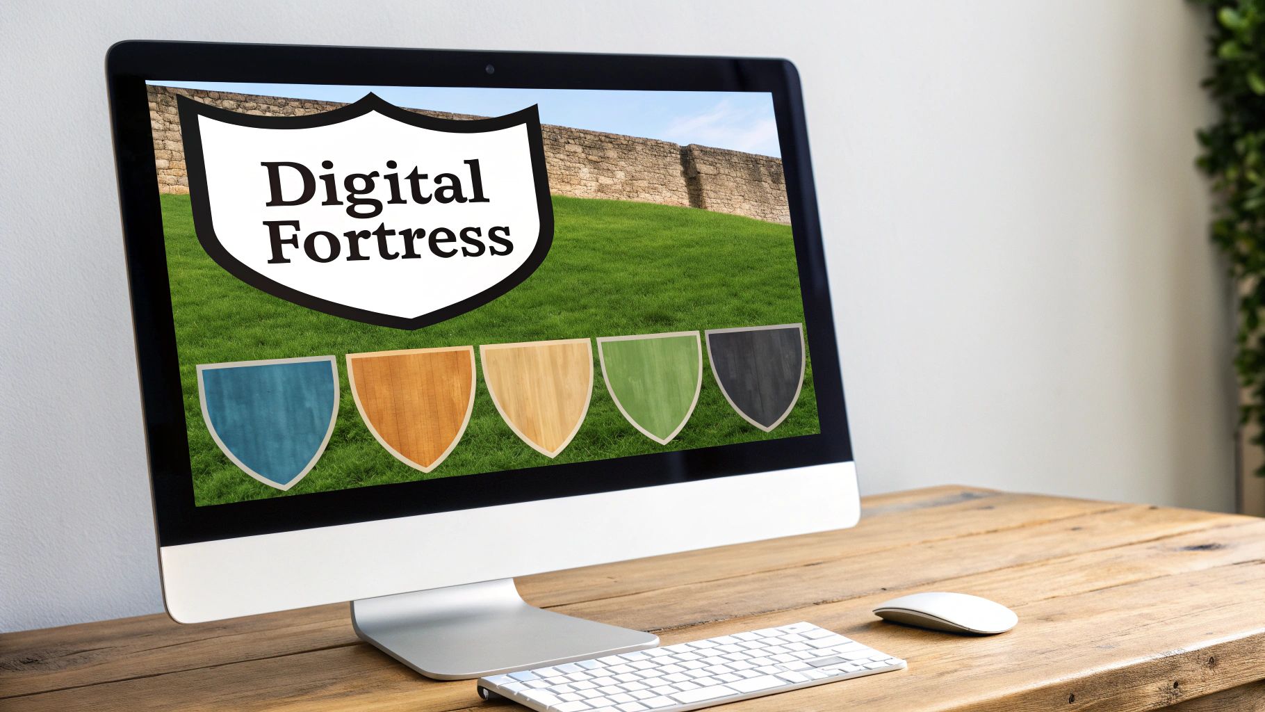 A layered shield graphic, symbolising multiple lines of digital defense for cybersecurity.