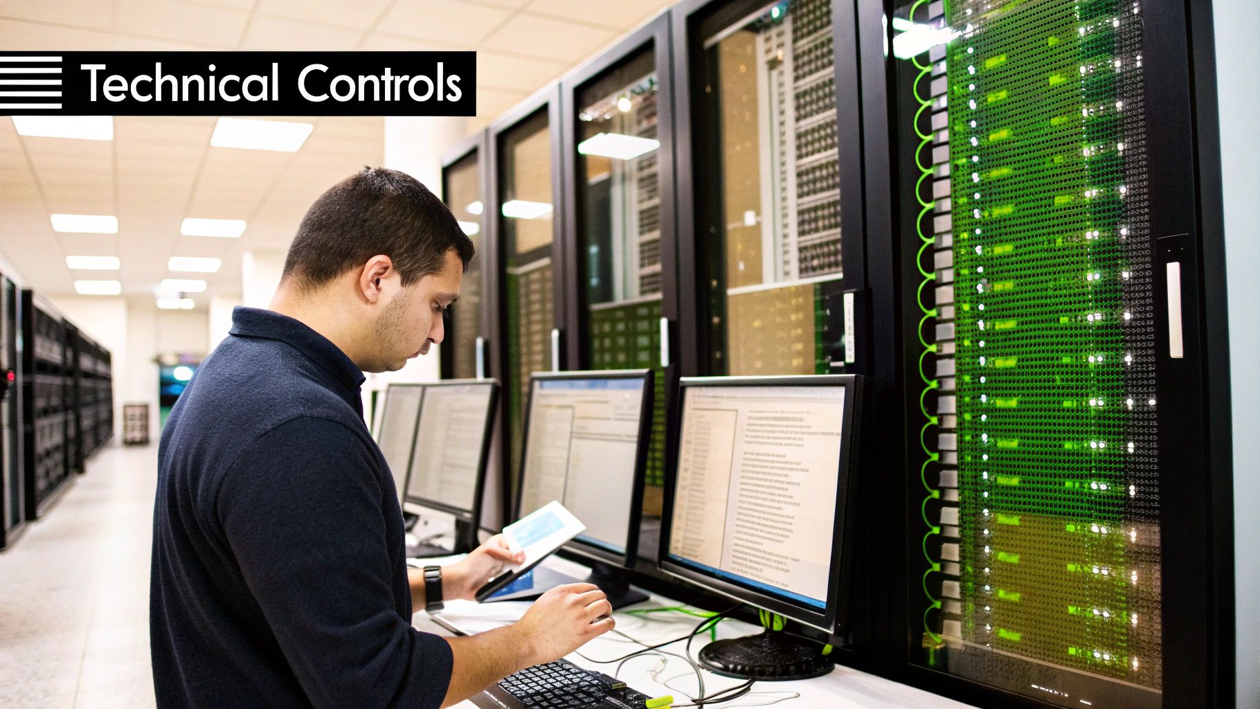 Image of a secure data centre server room