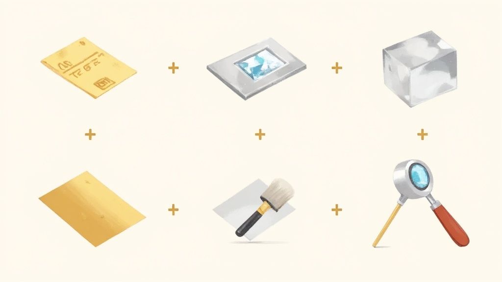 A detailed close-up of a fine jewelry piece, showing intricate metalwork and a sparkling gemstone