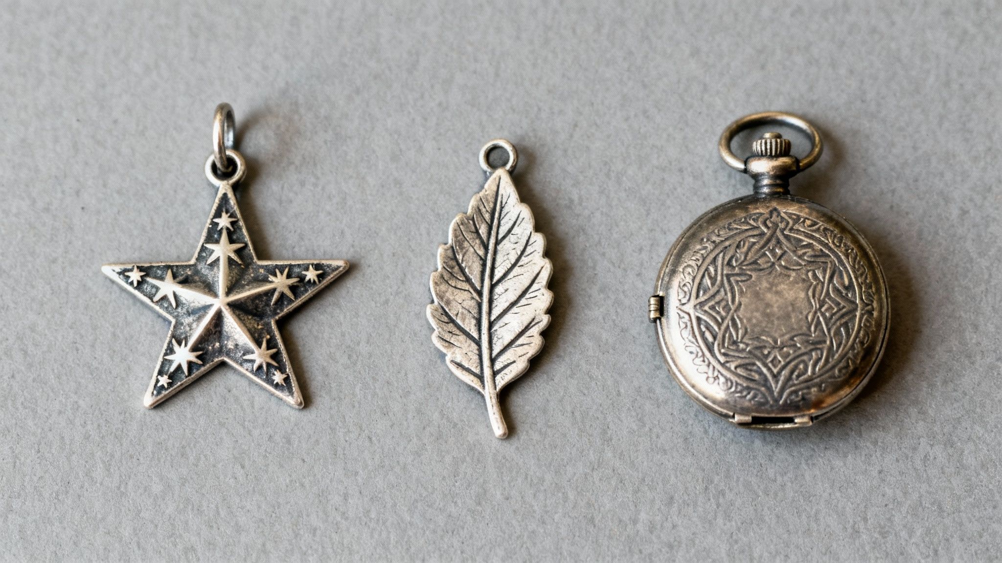 Woman wearing jewelry with celestial and botanical charms