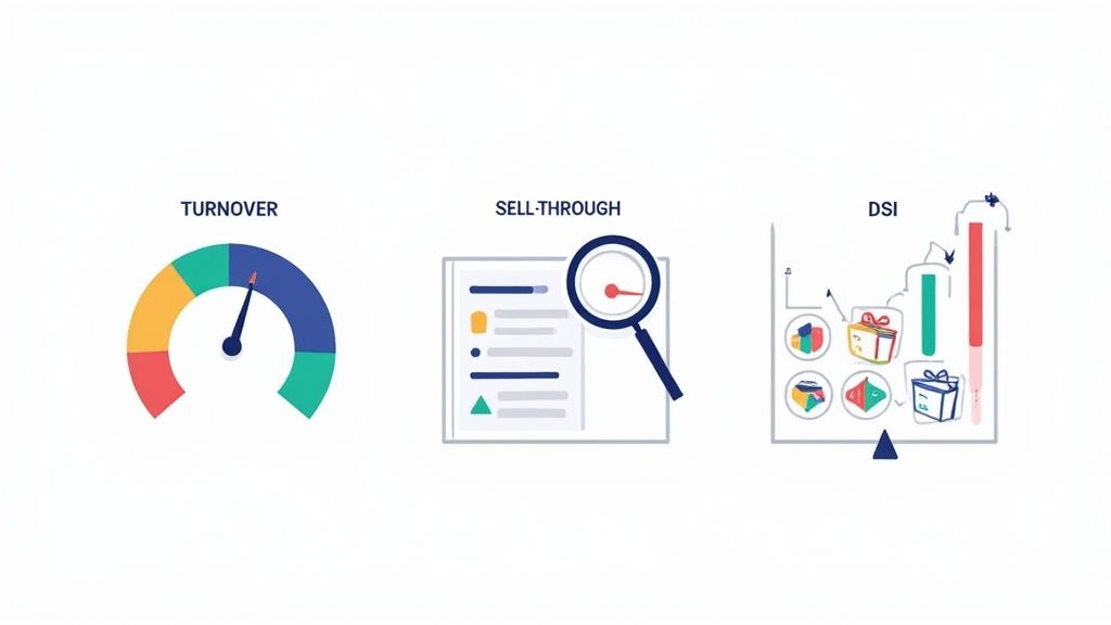 A person analyzing inventory data on a tablet, with charts and graphs visible