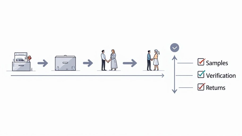 A close-up of a jeweler's hands carefully inspecting a silver ring.
