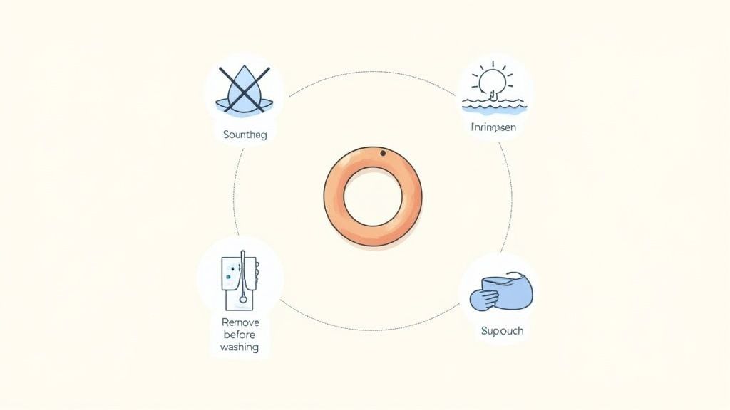 A person's hand with a mood ring, with a blurry, soft-focus background.