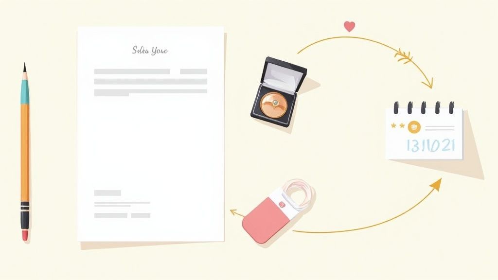 A person carefully inspecting 14k gold jewelry pieces laid out on a table for a wholesale order