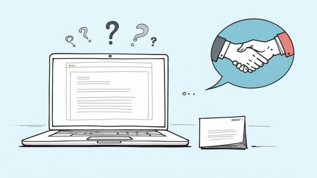 A person carefully drafting an email on a laptop, with jewelry samples and design sketches on the desk.