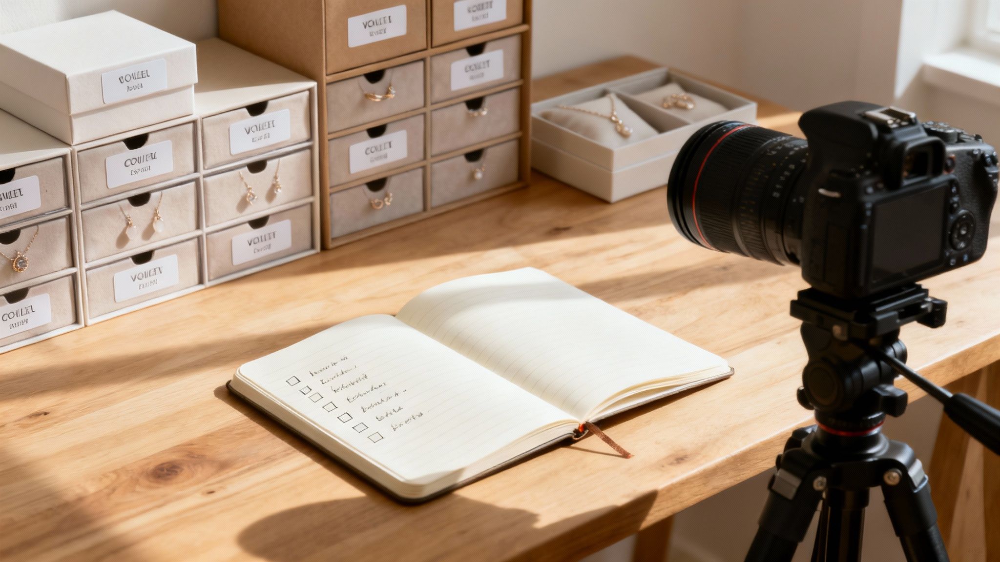 A well-organized display of vintage necklaces and bracelets ready for inventory management.