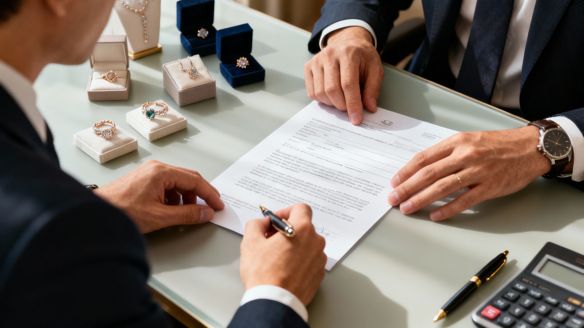 A close-up shot of a person's hands carefully placing a bulk order for jewelry on a laptop.