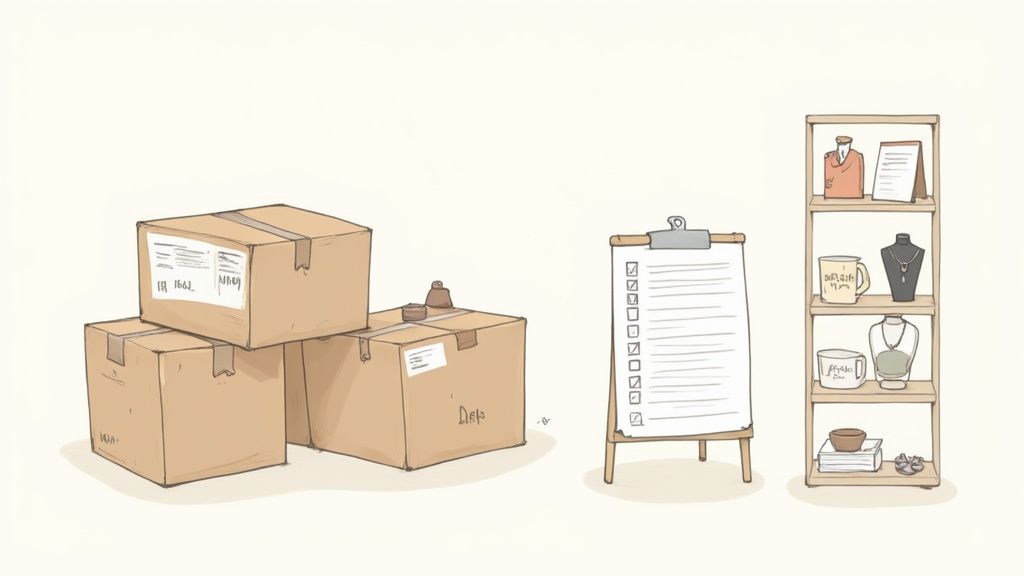 A person examining a piece of wholesale boutique jewelry with a magnifying glass