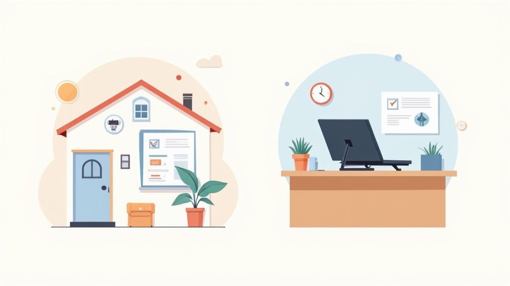 A person using a tablet to manage an inventory of household and business items.