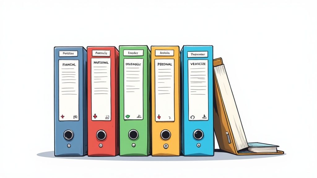 A fireproof document box being opened to reveal organized files.