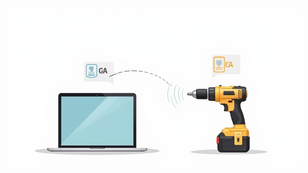 A person applying an asset tag to a laptop, demonstrating its practical use for tracking equipment.