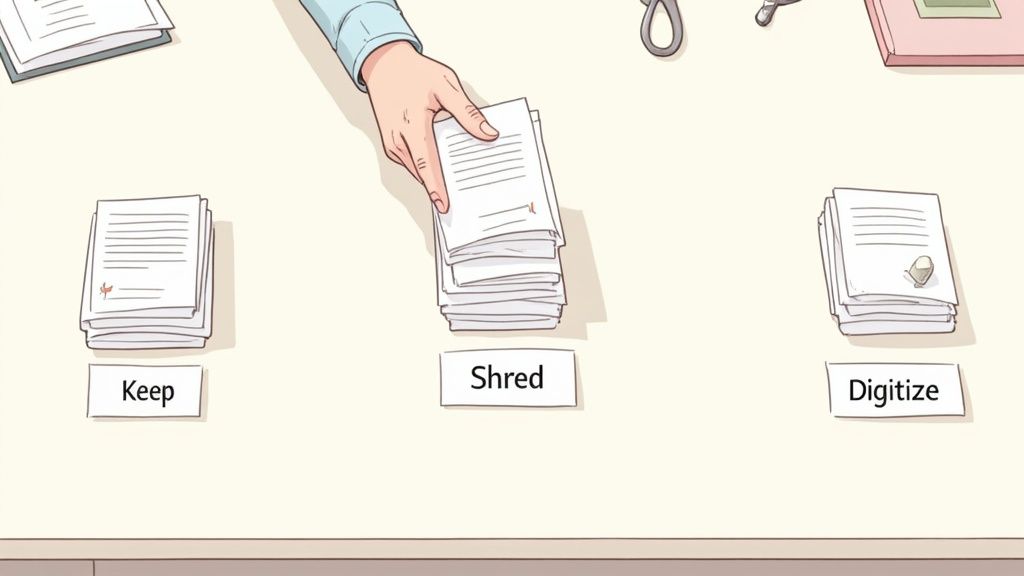 Organized file folders in a drawer, showing a practical home document organization system.