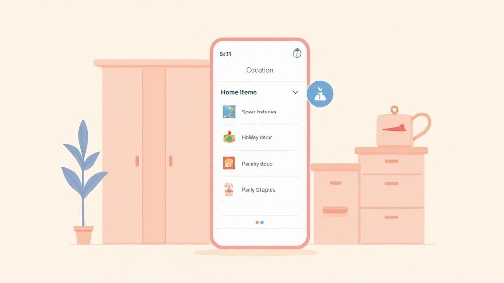 A person organizing items in a neatly arranged storage area, representing automated home inventory.