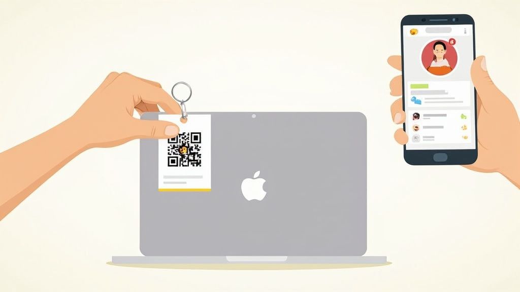 A smartphone scanning a QR code on a storage box, instantly showing a digital inventory of its contents.