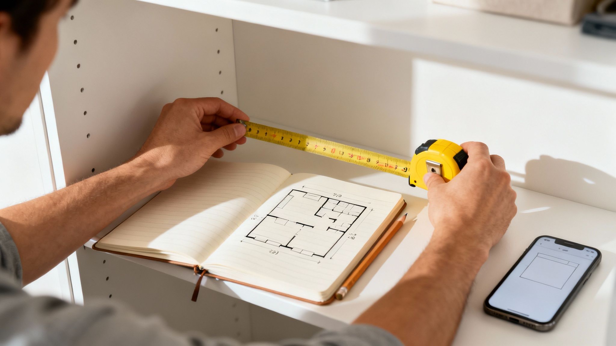 A well-organized closet with clothes neatly arranged on hangers and shelves.