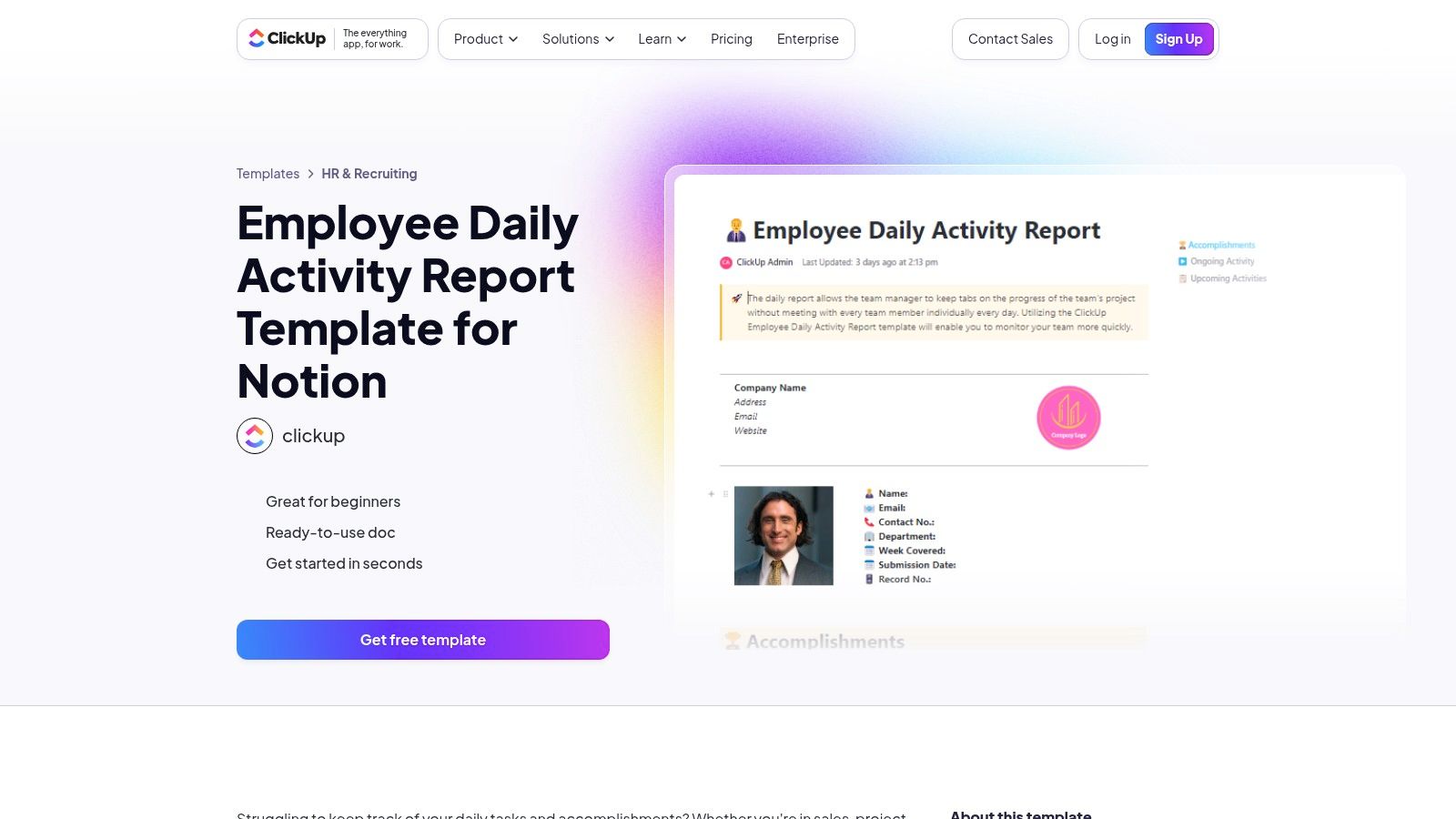 ClickUp – Employee Daily Activity/Work Report Template