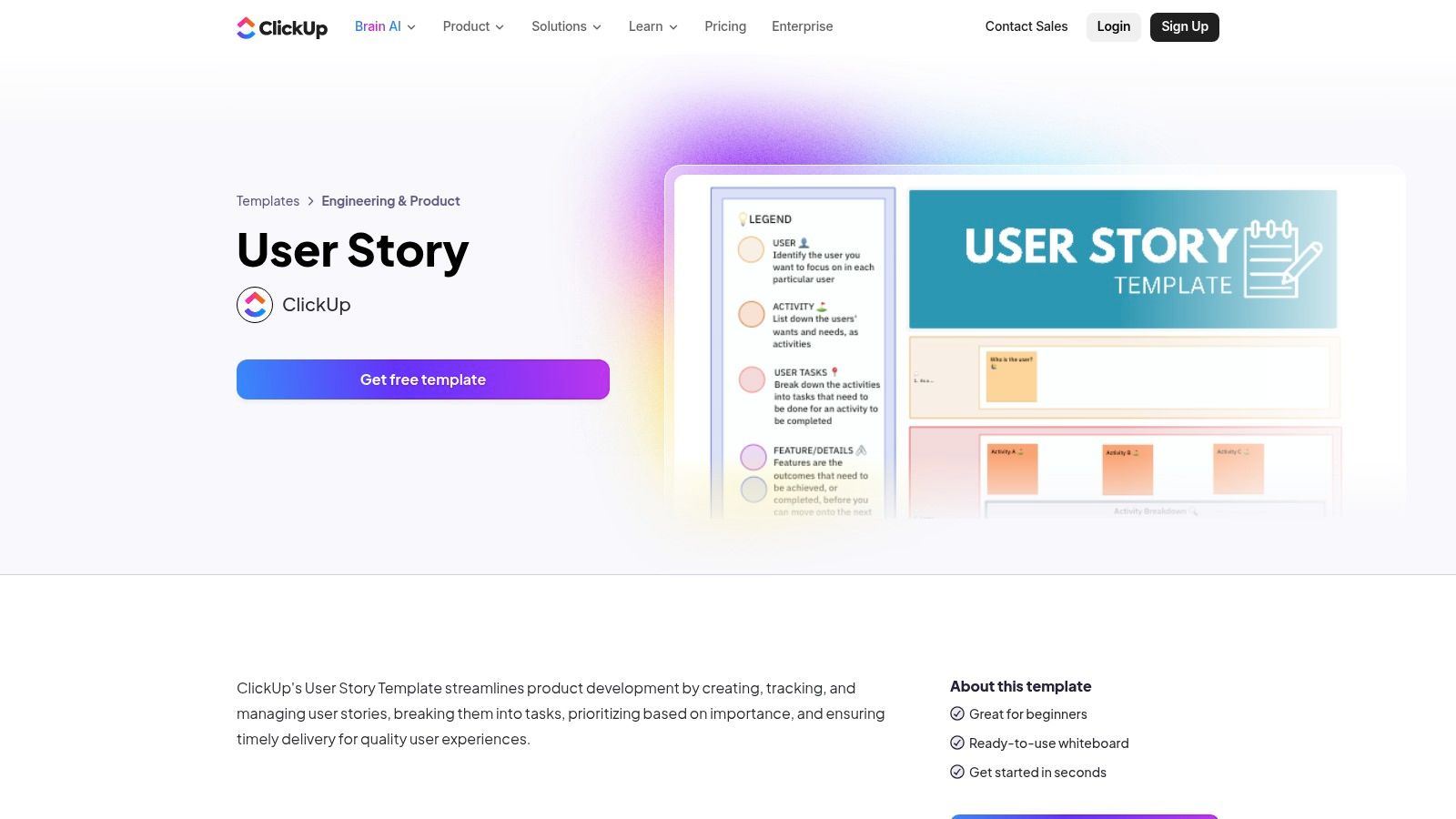 ClickUp user story template example