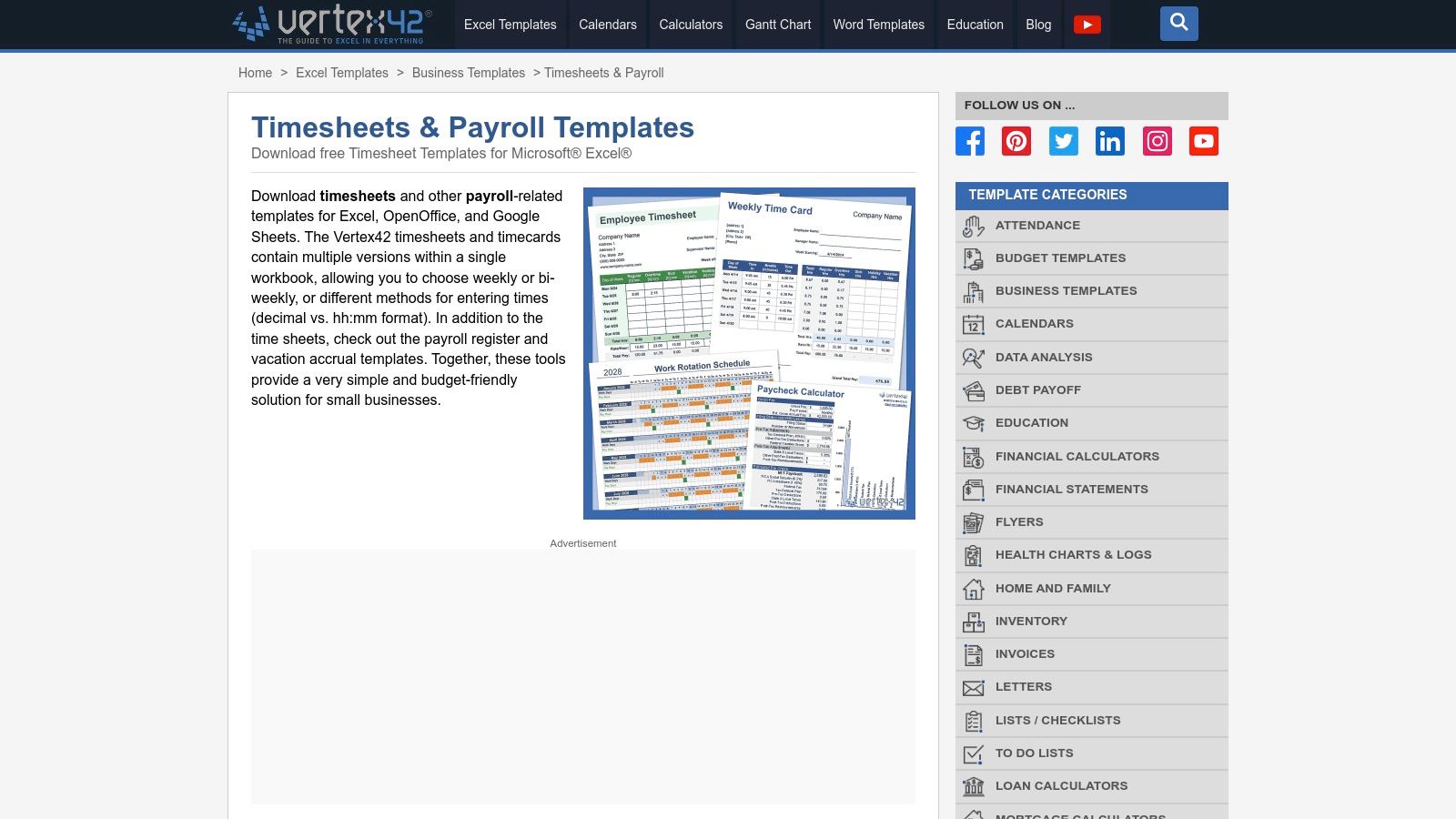 Vertex42 – Timesheets & Time Log Templates