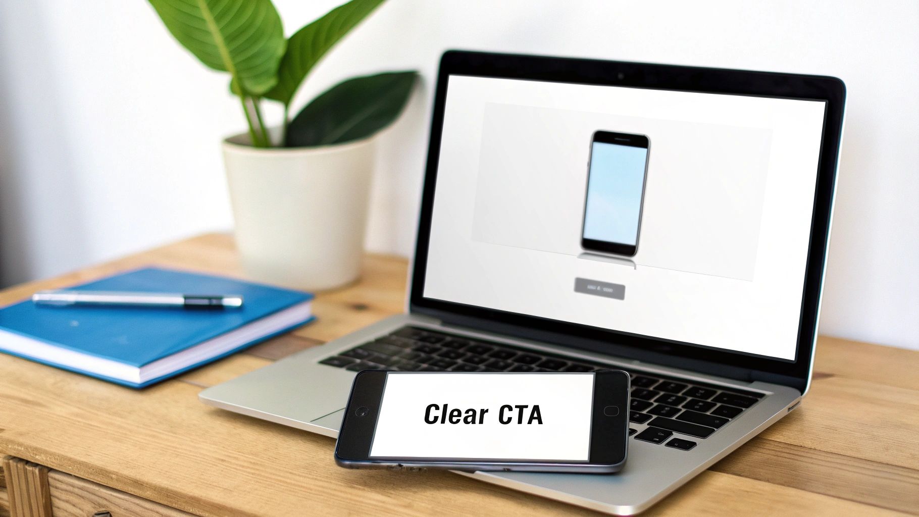 An image showing a well-designed website landing page with a clear headline and call-to-action button, illustrating good on-page experience.