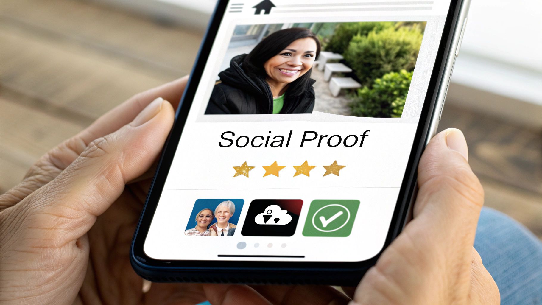 A collage of customer reviews and five-star ratings, creating a sense of trust and community.