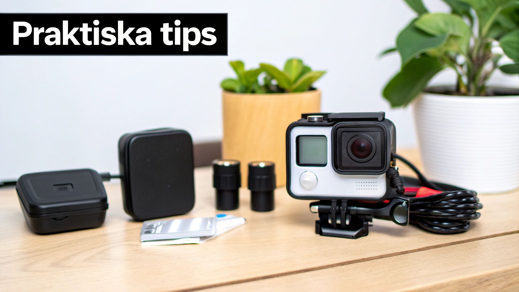 En person justerar inställningarna på sin GoPro Hero 12, monterad på ett cykelstyre.
