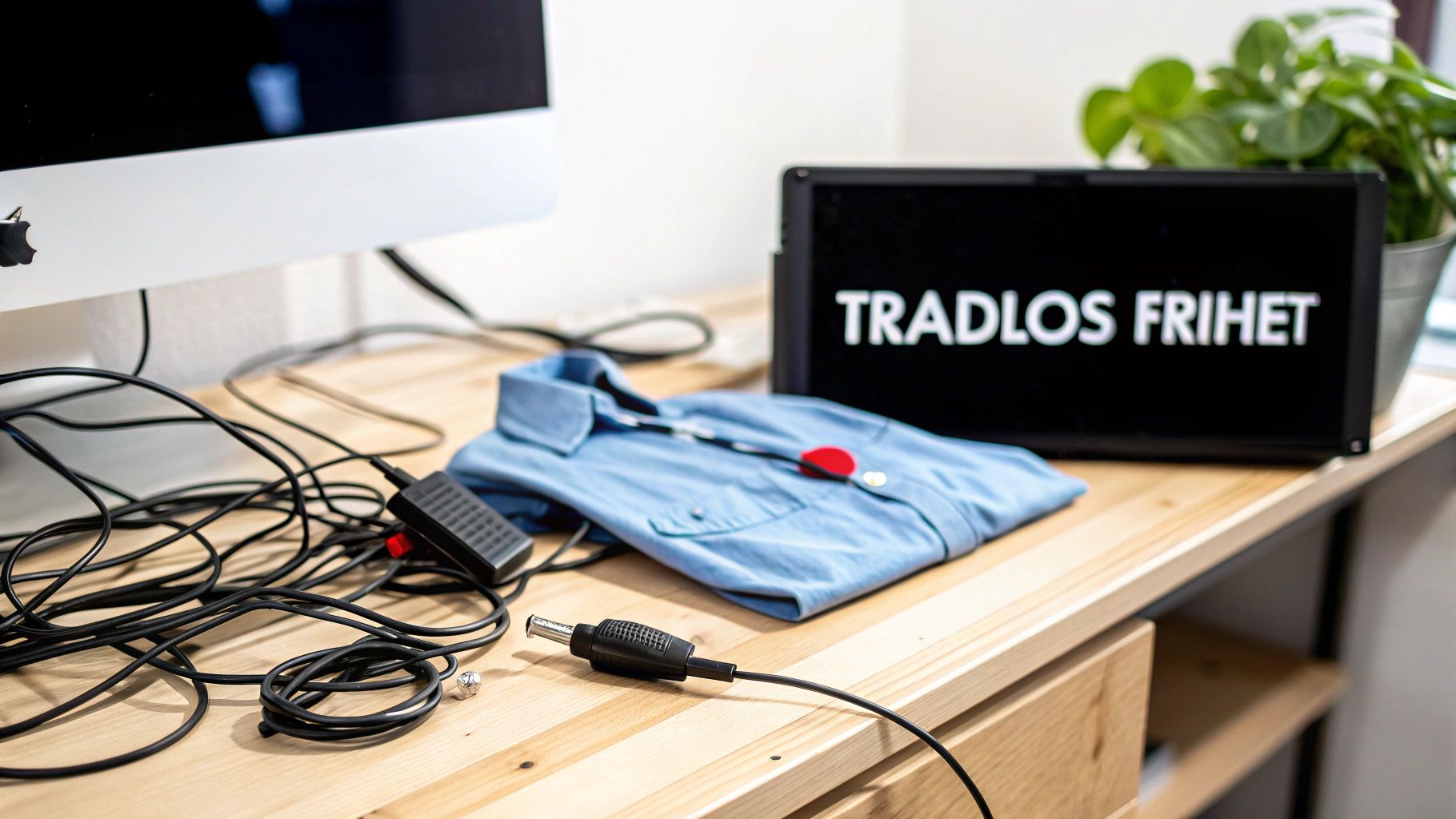 En person som använder en trådlös bluetooth mikrofon utomhus