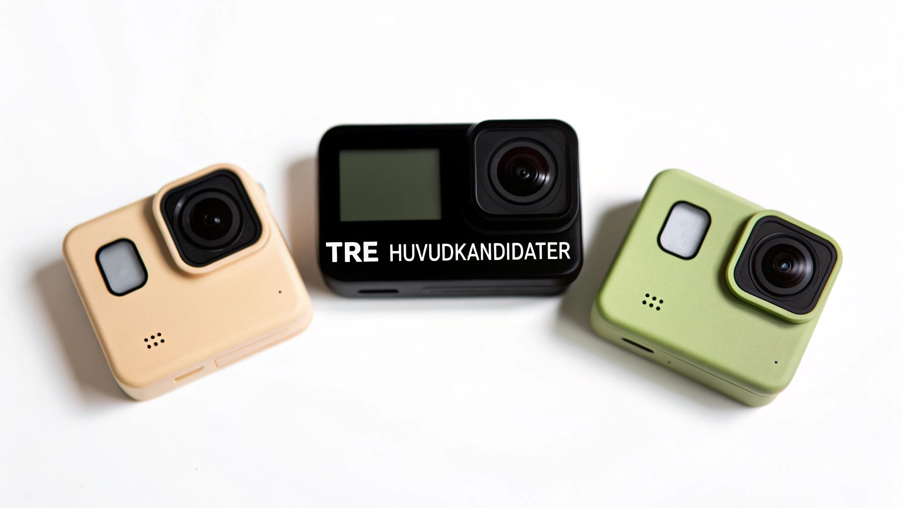 En actionkamera från DJI monterad på en cykelstyre, med en suddig bakgrund av en stig i skogen.