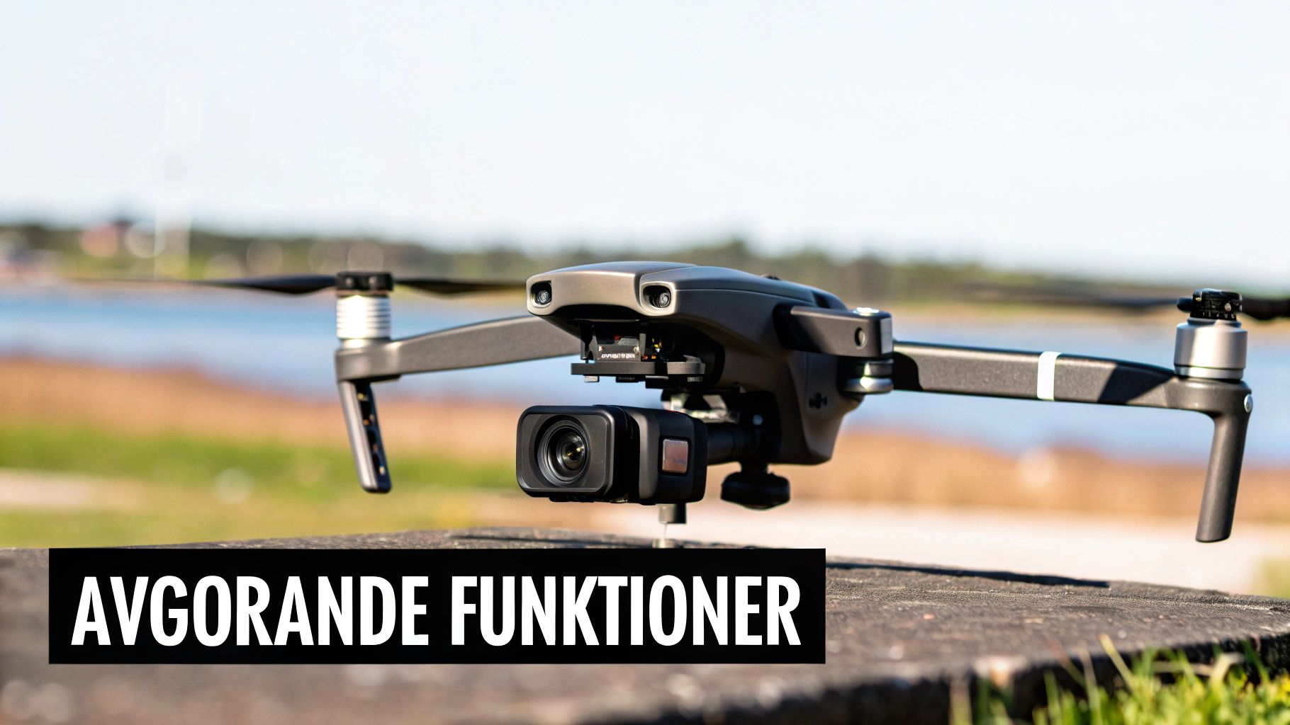 En drönarkamera av hög kvalitet svävar över ett dramatiskt kustlandskap i solnedgången.