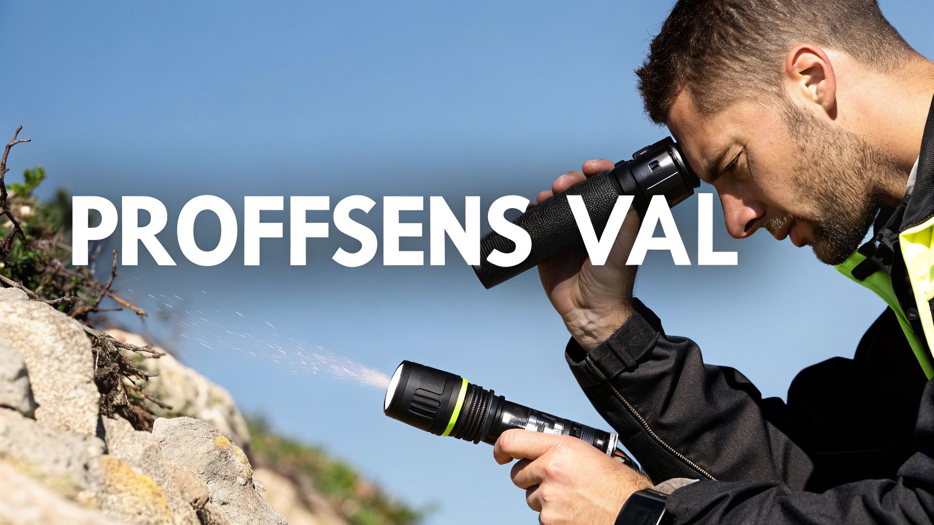 En person som håller i en kraftfull Nitecore-ficklampa i mörkret