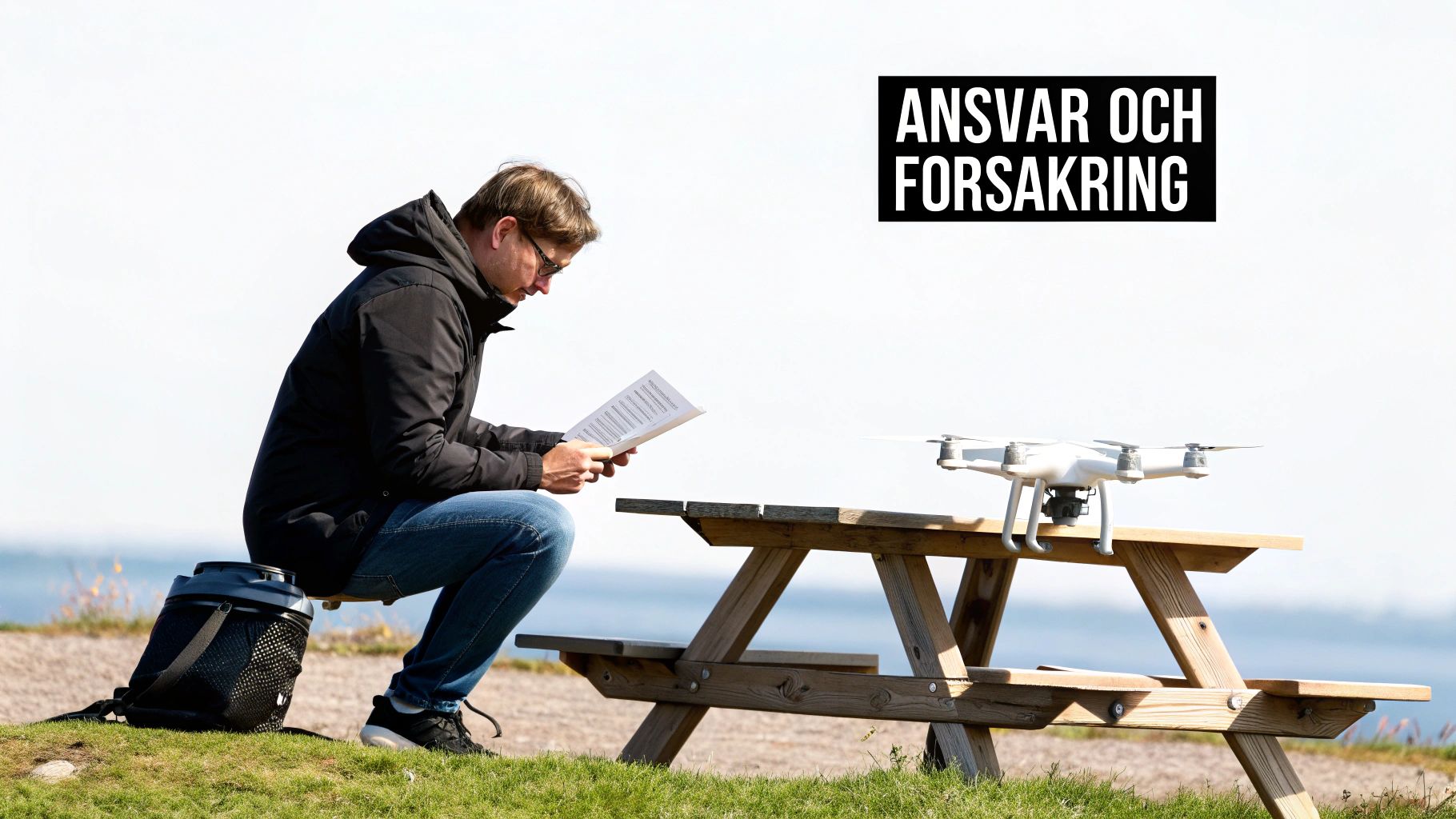 Drönare som flyger över ett landskap i solnedgången, vilket symboliserar pilotens ansvar.