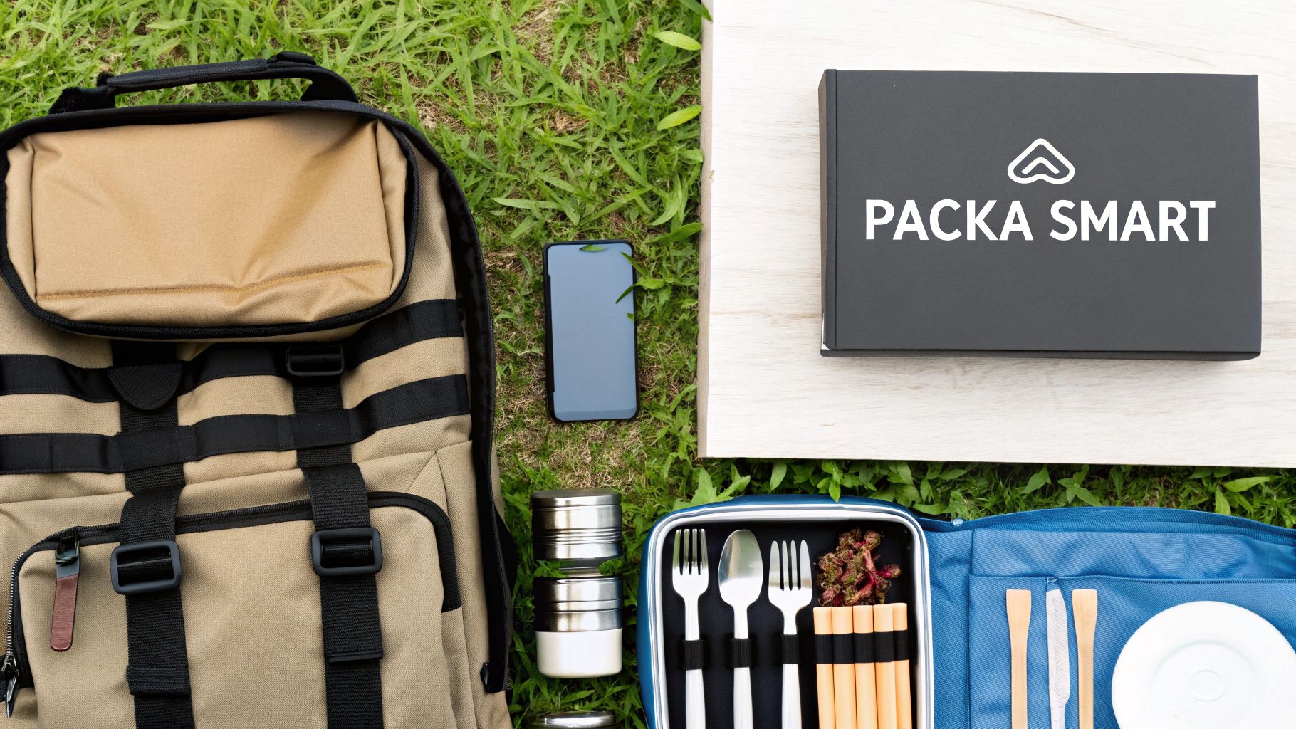 En person lagar mat på ett campingkök i en skogsmiljö