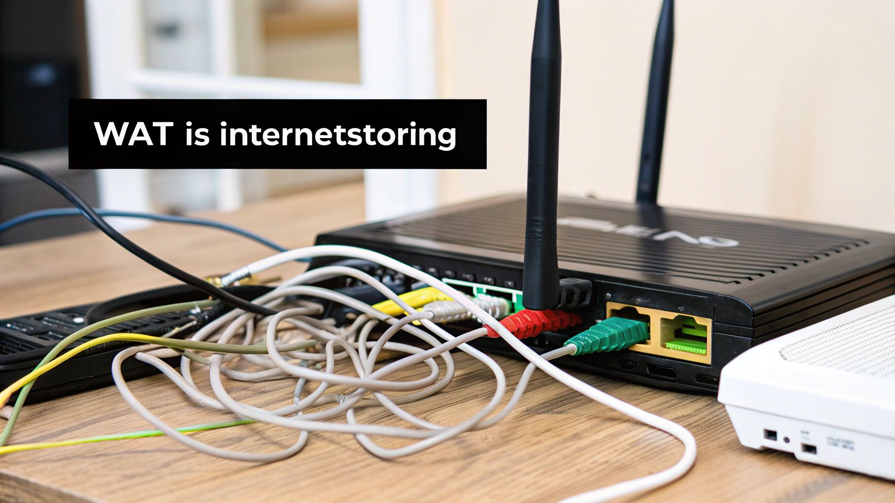 Modem met rode en groene lampjes die een storing aangeven