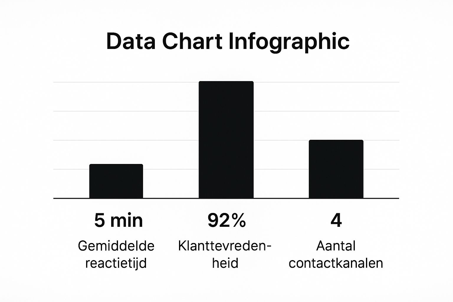 Infographic met balkdiagram over Oxxio contact: gemiddelde reactietijd 5 min, klanttevredenheid 92%, 4 contactkanalen