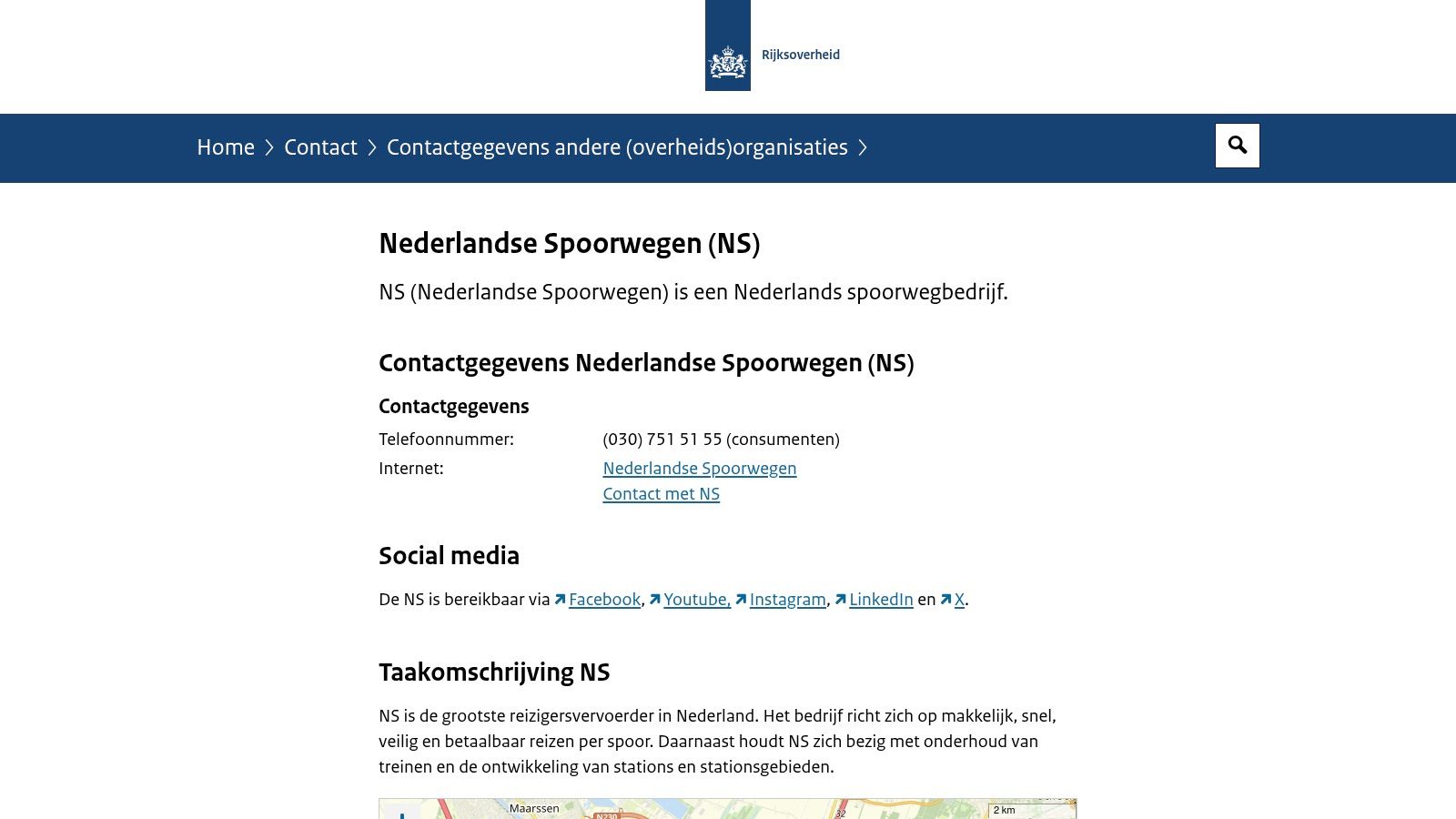 Rijksoverheid - Contactgegevens NS