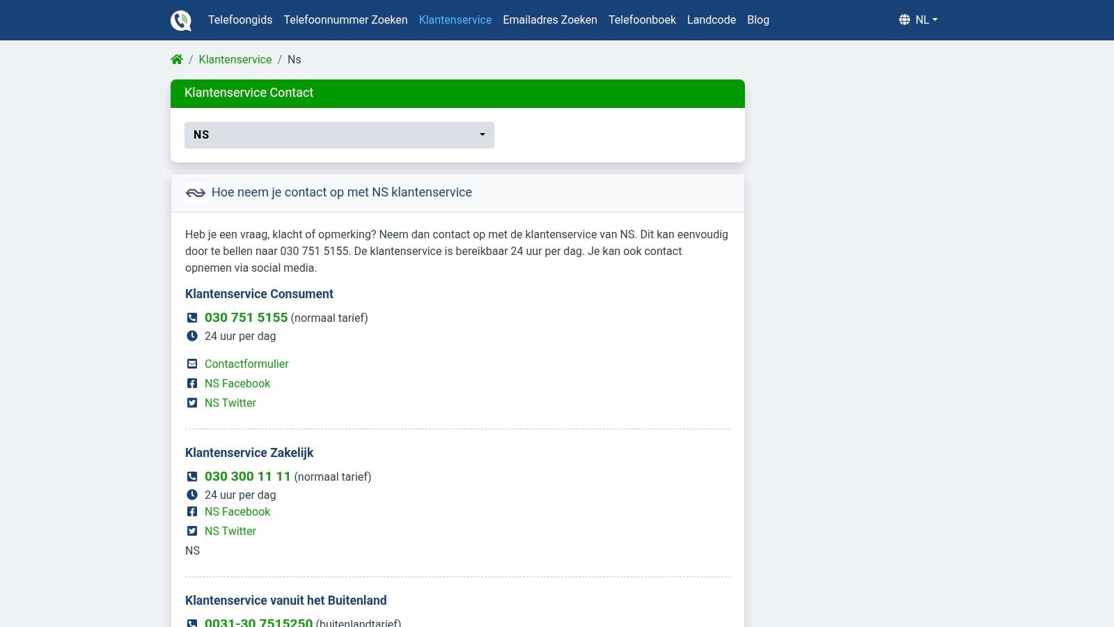 Nationale Telefoongids - NS Klantenservice Contact