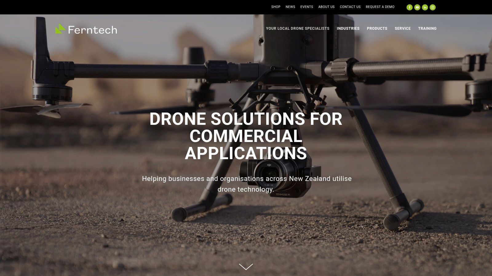 Ferntech Commercial website showing an agricultural drone