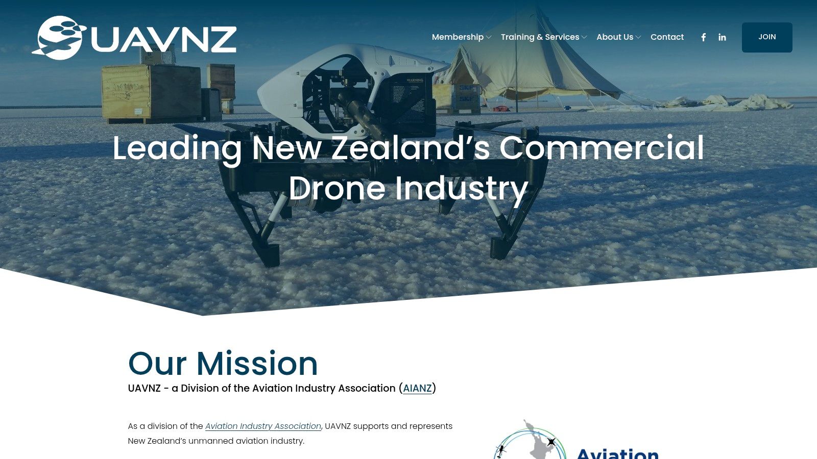 UAVNZ website showing a directory search for drone companies nz