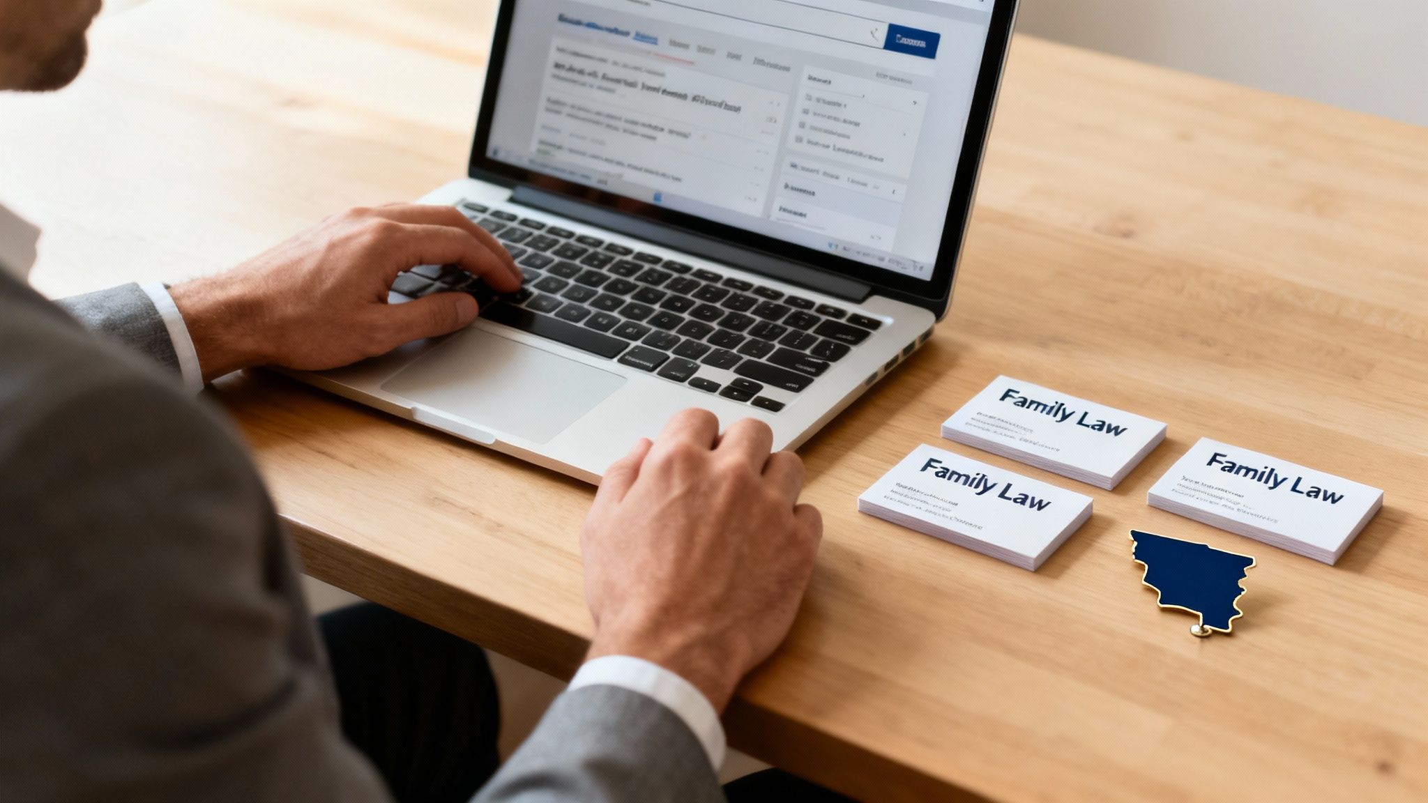 Finding a Divorce Attorney Near Me in Arkansas 2 A person sitting at a desk and searching online for a local divorce attorney