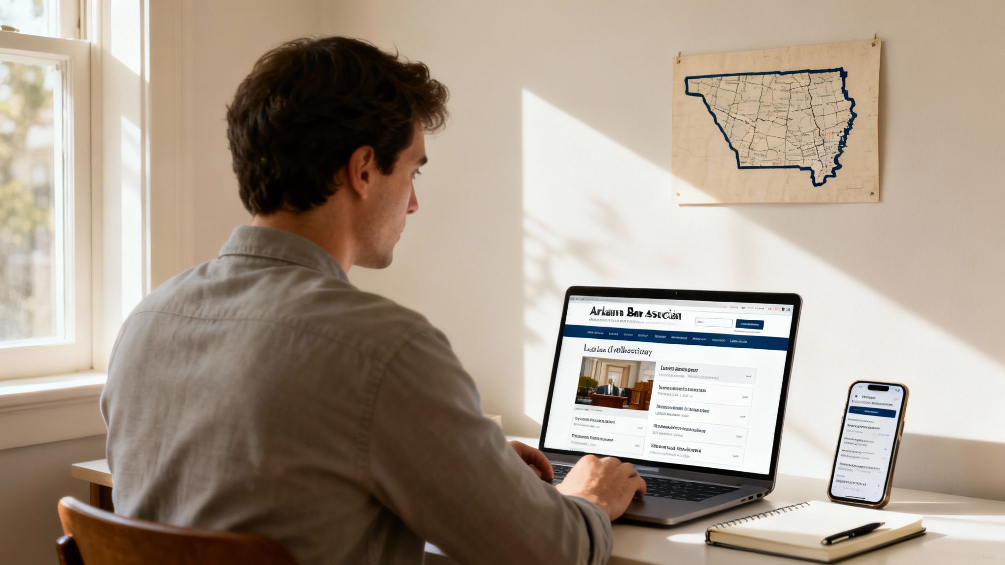 How to Find a Lawyer for Divorce Near Me in Arkansas 2 A person using a laptop to research and find a local lawyer online.